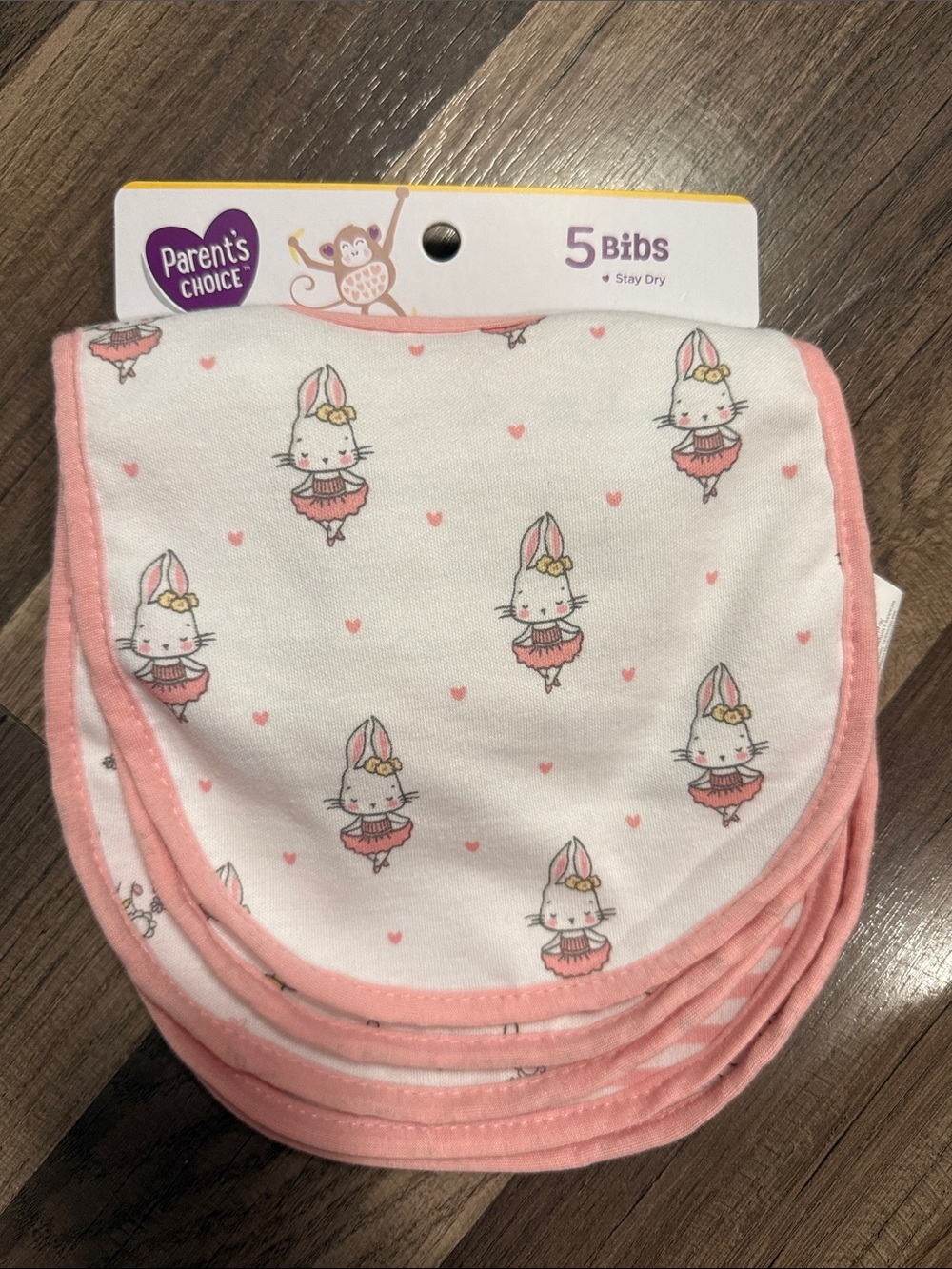 Parents choice Baby Pink Bunny Ballerina 5-Pack Bibs